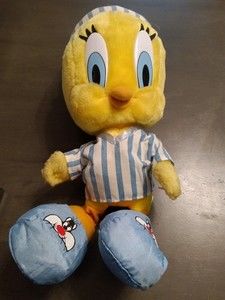 Vintage Tweety Bird Plush 1997 Looney Tunes with Striped Pajamas Hat Warner Bros